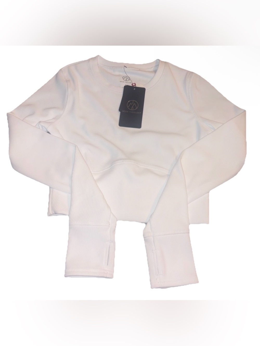 NWT Move Theology Contour Long Sleeve Activewear Crop Top White Small Thumbholes